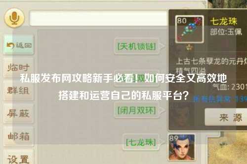 私服發布網攻略新手必看！如何安全又高效地搭建和運營自己的私服平臺？